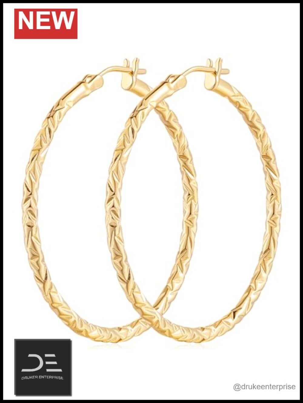 14K Gold Plated Hoop Earrings for Women - 40mm Interwoven Design Lever Back